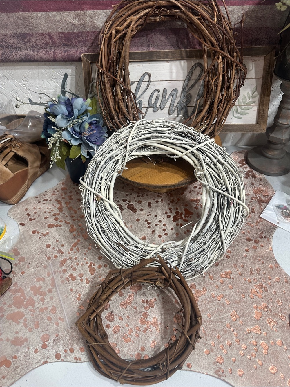 Hobby Lobby Rustic Grapevine Wreath Trio in White and Brown